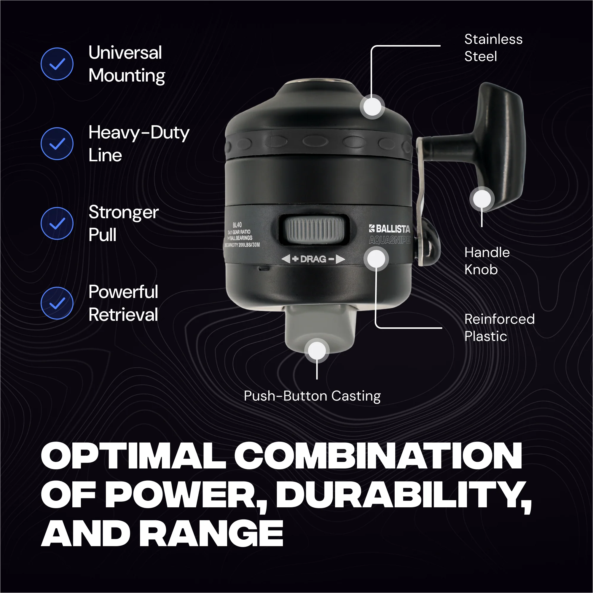 AquaSnipe BL40 Bowfishing Reel for Bowfishing, Slingshots & Casting Rods - Image 3