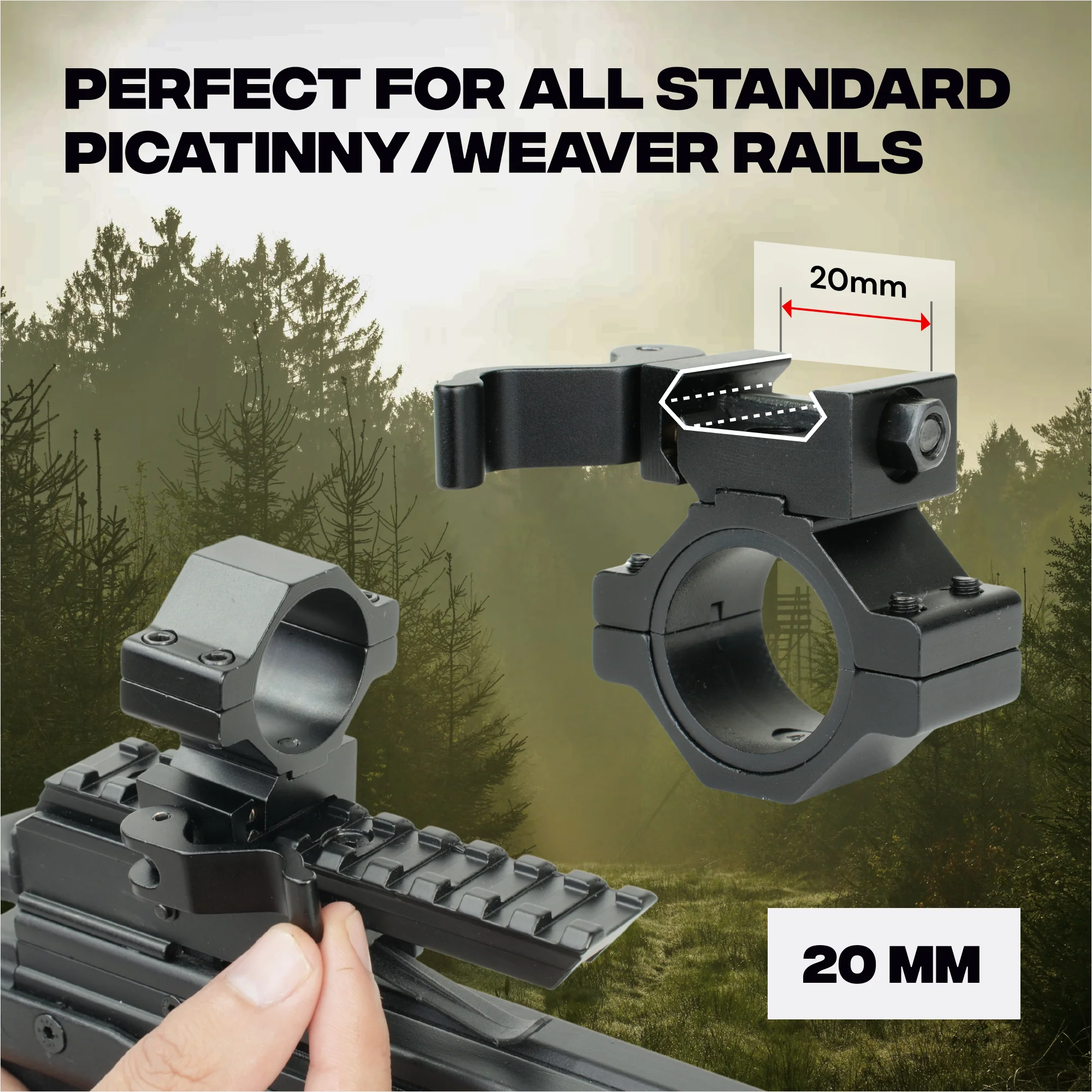 Mighty Tactical Quick Release Scope Ring Mount 25.4mm/30mm for 20mm Rail - Image 10