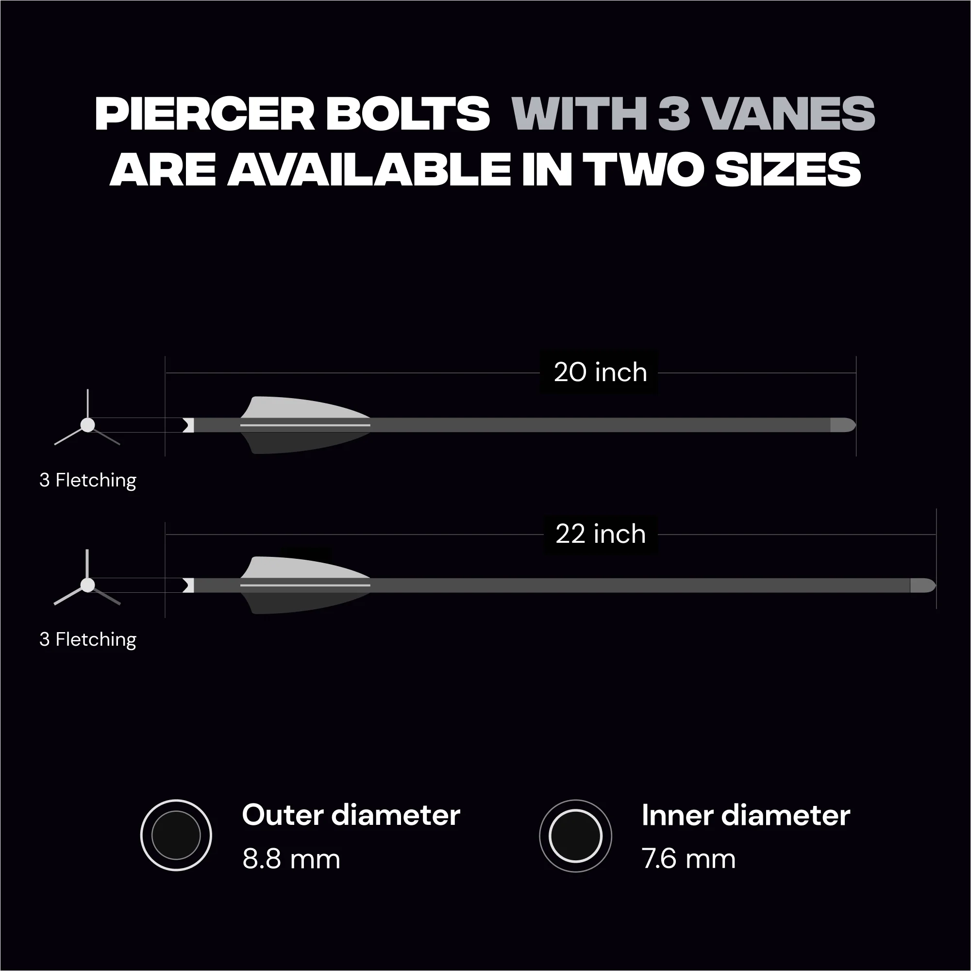 PIERCER 3-Vanes Carbon Crossbow Bolts - Ideal for MEGABAT Reverse - Pack of 6 - Image 9